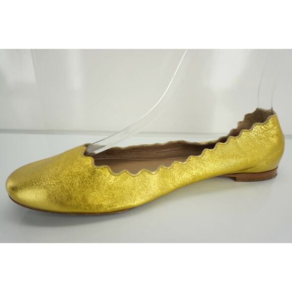 Chloe Lauren Gold Leather Signature Ballet Flats Size 36.5 - Picture 1 of 9